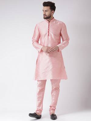 Pink Plain Silk Blend Kurta Pajama 1