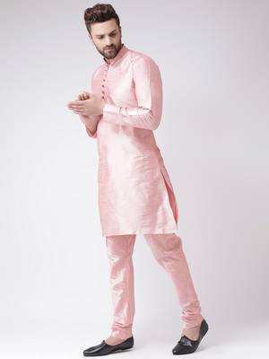 Pink Plain Silk Blend Kurta Pajama 2