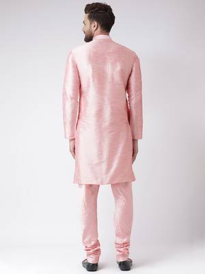 Pink Plain Silk Blend Kurta Pajama 3