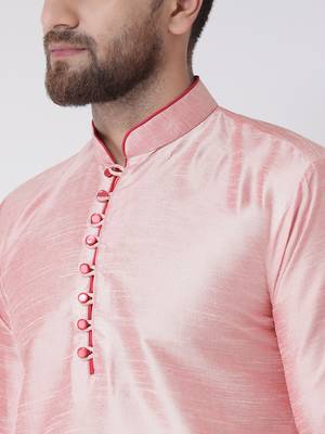 Pink Plain Silk Blend Kurta Pajama 4