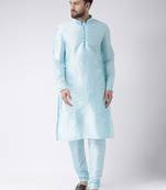 Blue Plain Silk Blend Kurta Pajama