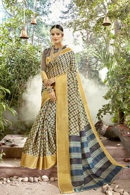 Multicolor Abstract Print Chanderi Silk Saree With Blouse 1