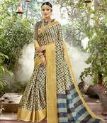Multicolor Abstract Print Chanderi Silk Saree With Blouse