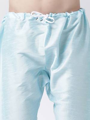 Blue Plain Silk Blend Kurta Pajama 5