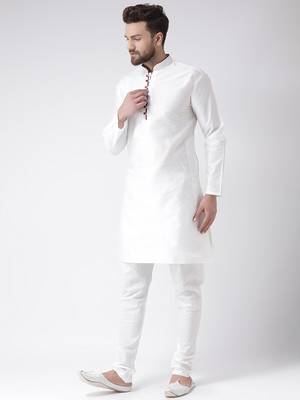 White Plain Silk Blend Kurta Pajama 2