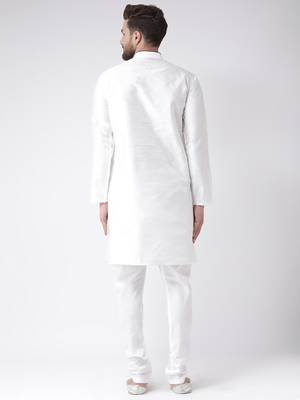 White Plain Silk Blend Kurta Pajama 3
