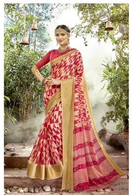 Multicolor Abstract Print Chanderi Silk Saree With Blouse 1