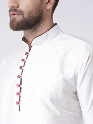 White Plain Silk Blend Kurta Pajama 4