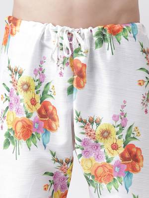 White Printed Silk Blend Kurta Pajama 5