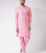 Pink Plain Cotton Kurta Pajama