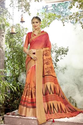 Multicolor Abstract Print Chanderi Silk Saree With Blouse 1