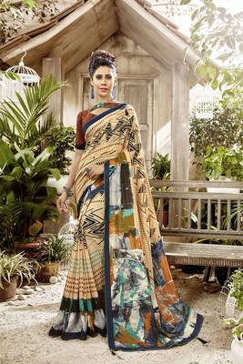 Multicolor Abstract Print Cotton  Saree With Blouse 1