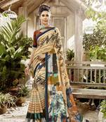 Multicolor Abstract Print Cotton  Saree With Blouse