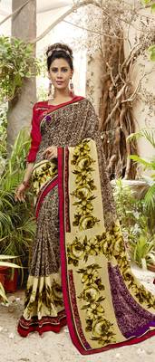 Multicolor Abstract Print Cotton  Saree With Blouse 1
