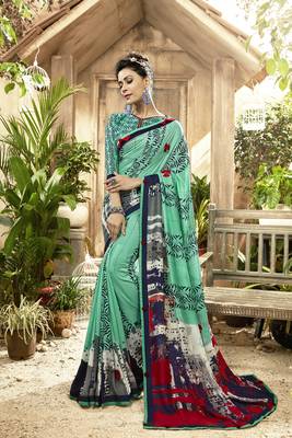 Multicolor Abstract Print Cotton  Saree With Blouse 1