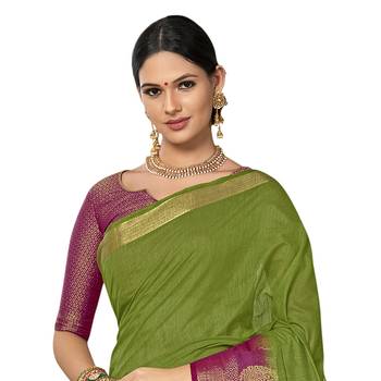 Green woven silk cotton saree with blouse 2