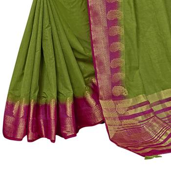 Green woven silk cotton saree with blouse 3