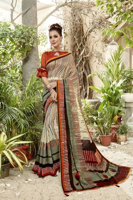 Multicolor Abstract Print Cotton  Saree With Blouse 1