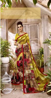 Multicolor Abstract Print Cotton  Saree With Blouse 1