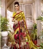 Multicolor Abstract Print Cotton  Saree With Blouse