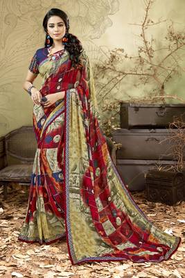 Multicolor Abstract Print Georgette Saree With Blouse 1