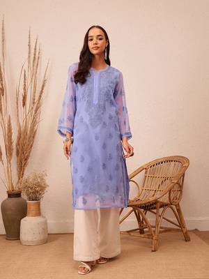 Georgette Mauve Chikankari Kurta Set 1