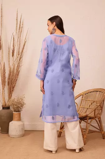 Georgette Mauve Chikankari Kurta Set