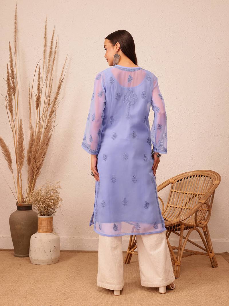 Georgette Mauve Chikankari Kurta Set