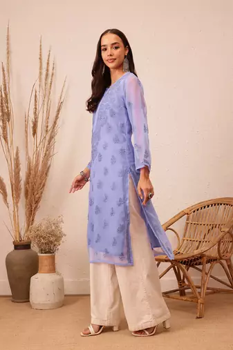 Georgette Mauve Chikankari Kurta Set