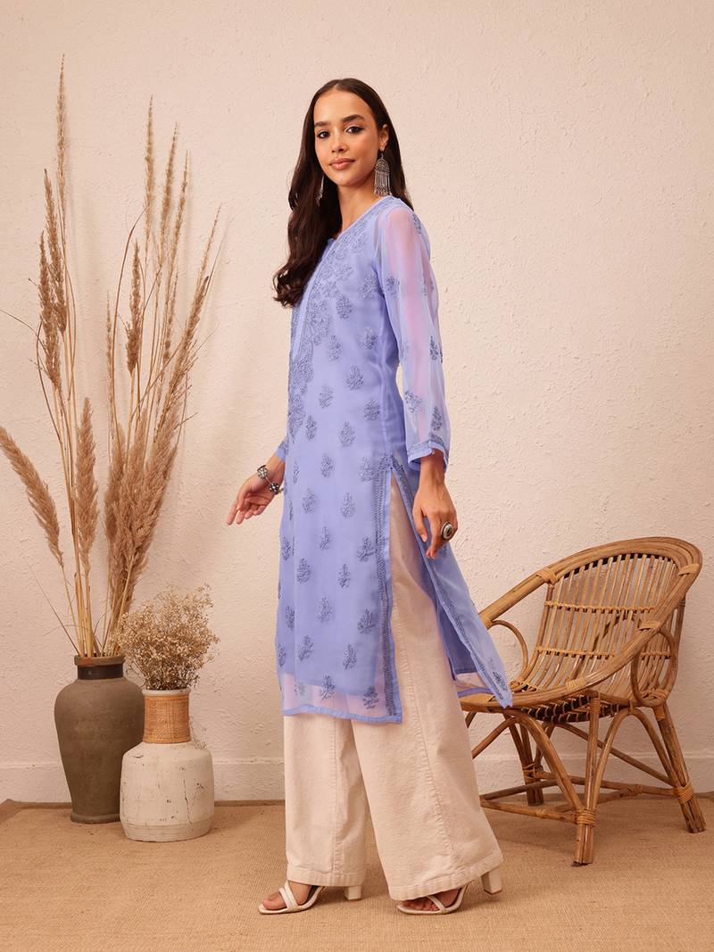 Georgette Mauve Chikankari Kurta Set