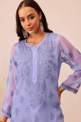 Georgette Mauve Chikankari Kurta Set