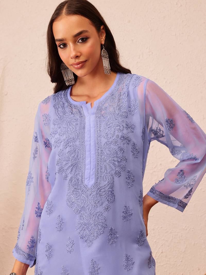 Georgette Mauve Chikankari Kurta Set