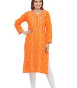 Ada Hand Embroidered Orange Cotton Lucknow Chikankari Kurti