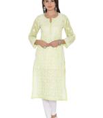 Ada Hand Embroidered Green Cotton Lucknowi Chikan Kurti