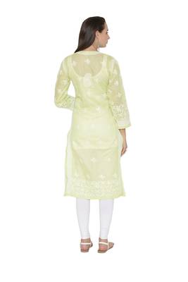 Ada Hand Embroidered Green Cotton Lucknowi Chikan Kurti 2