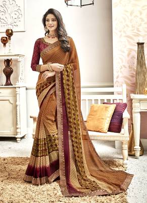 Multicolor Abstract Print Georgette Saree With Blouse 1