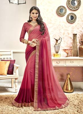 Pink Abstract Print Georgette Saree With Blouse 1