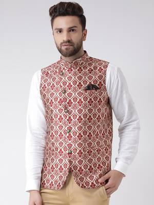 Maroon Woven Polyester Nehru Jacket 1