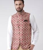 Maroon Woven Polyester Nehru Jacket