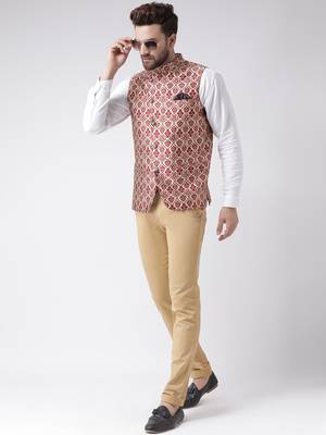 Maroon Woven Polyester Nehru Jacket 2