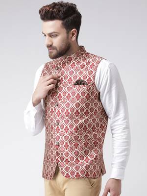 Maroon Woven Polyester Nehru Jacket 3