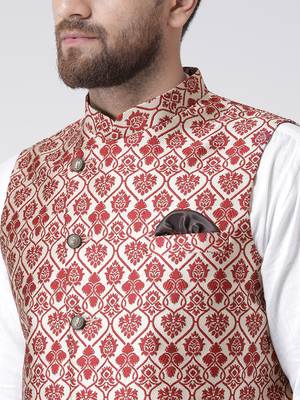 Maroon Woven Polyester Nehru Jacket 5