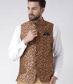 Brown Woven Polyester Nehru Jacket