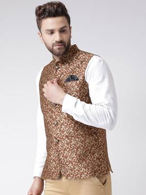 Brown Woven Polyester Nehru Jacket 3