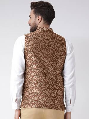 Brown Woven Polyester Nehru Jacket 4