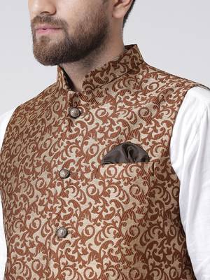 Brown Woven Polyester Nehru Jacket 5