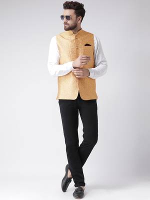 Gold Woven Polyester Nehru Jacket 2