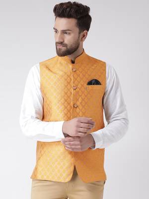 Yellow Woven Polyester Nehru Jacket 1