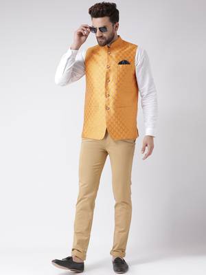 Yellow Woven Polyester Nehru Jacket 2