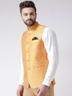 Yellow Woven Polyester Nehru Jacket 3